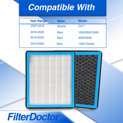 FilterDoctor CF11671 Cabin Air Filter with Activated Carbon Compatible with 2007-2012 Mazda CX-7, 2016-2023 Ram 1500 2500 3500 4500 5500 & 2019-2023 Ram 1500 Classic | HEPA Cabin Air Filter CP671
