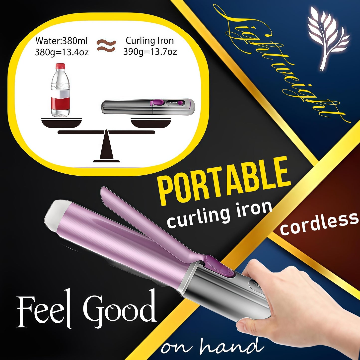 High-end Cordless Curling Iron Rechargeable, Portable USB Battery Operated Wireless Hair Curlers,Fast Heat-Up Curling Wand,Ideal for Home,Travel & Camping (Purple)