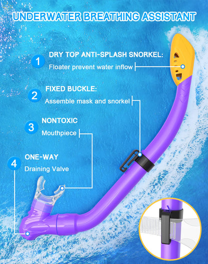 Gintenco Kids Snorkel Set, Diving Mask for Children as Unisex Kids Swimming Goggles, Anti-Fog Diving Mask and Dry Top Snorkel Combo Set for Junior and Youth