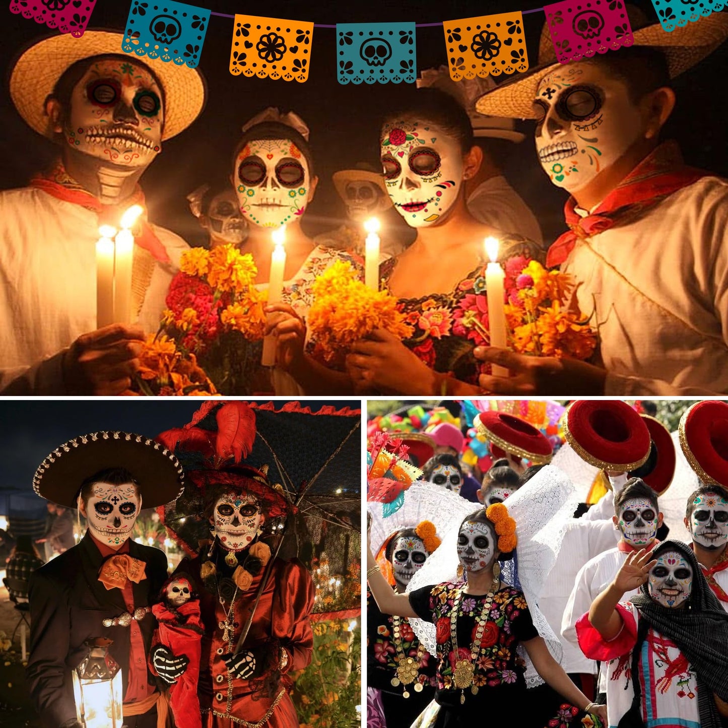 18 Pack Day of the Dead Face Tattoos, Sugar Skull Catrina Makeup Kit, Halloween Mask Temporary Tattoo Stickers, Skeleton Paint Dia de los Muertos Decorations, Accessories, Favors & Costumes