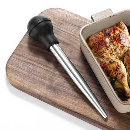 JY COOKMENT Stainless Steel Turkey Baster Baster Syringe for Cooking Meat Injector Set with 2 Marinade Needles 1 Cleaning Brush for Home Baking Kitchen Tool
