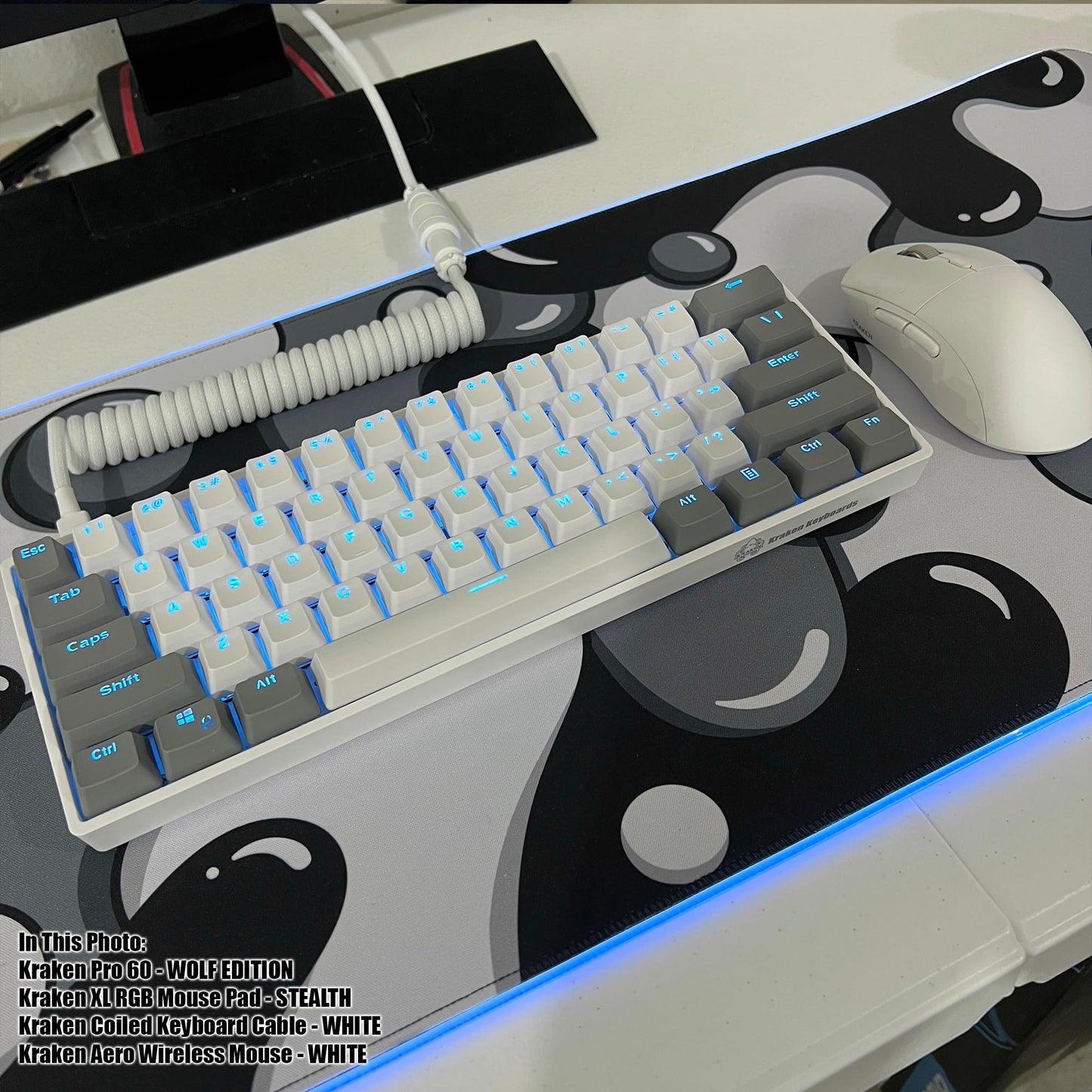 KRAKEN KEYBOARDS DRIP XL Black & White Gaming RGB Mouse Pad - Professional Artisan Mouse Pad - Black & White Gaming RGB Desk Mat - 31" x 12" Thick Extended XXL Gaming Mouse Pad (Stealth)