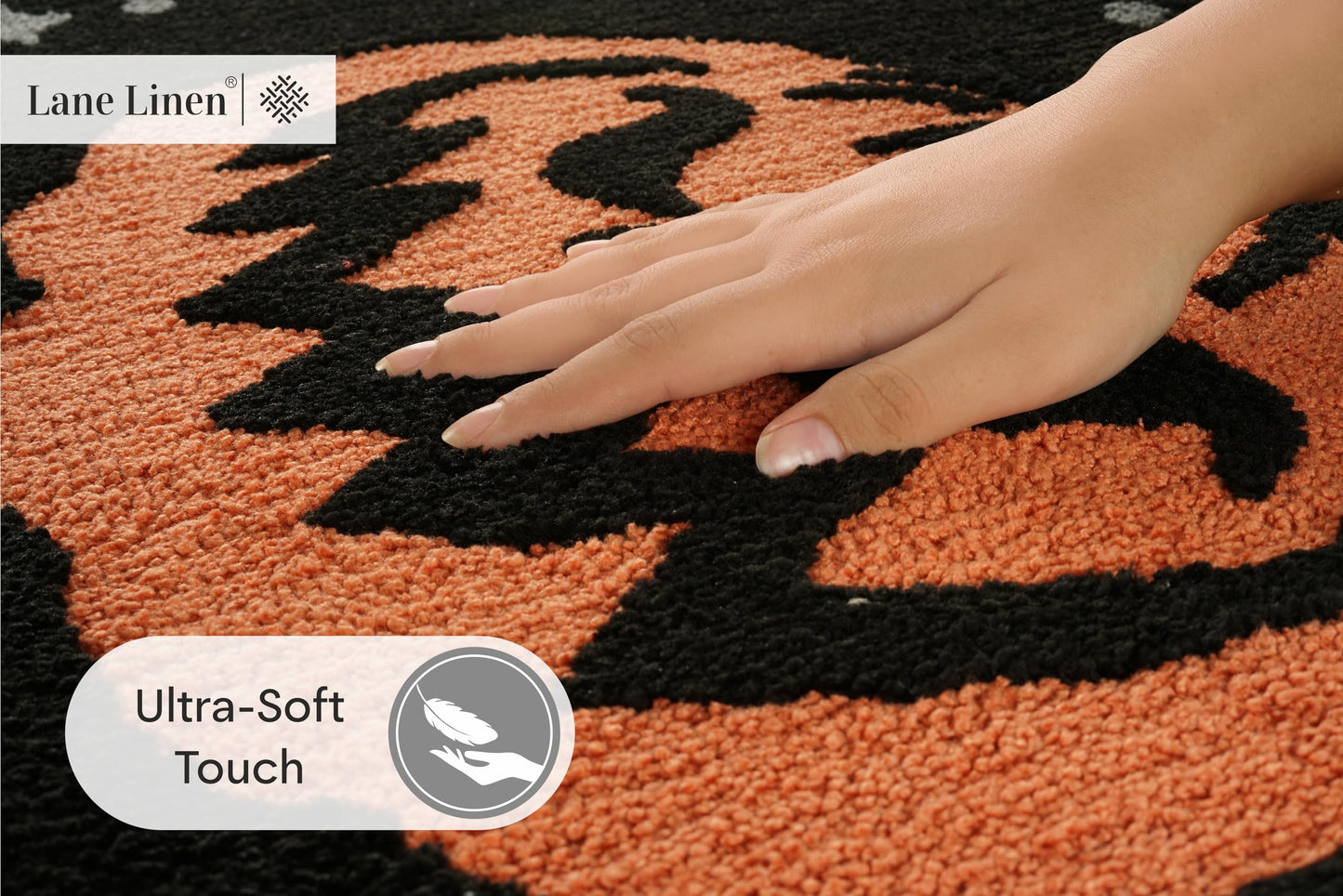 LANE LINEN Halloween 2 Pc Pumpkin-Style Bath Mats, Non Slip, Absorbent 20' x 32', Jack-O-Lantern