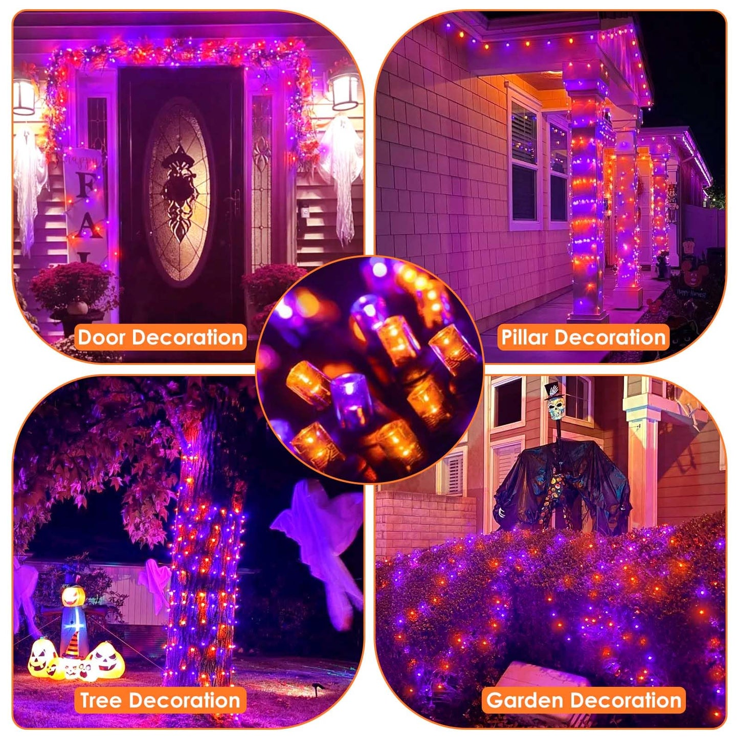 Connectable Purple and Orange Halloween Lights, 2Pack 164ft 400Led 13 Modes Waterproof String Lights Plug in, Twinkle Light with Timer Indoor/Outdoor for Tree Party Halloween Decorations