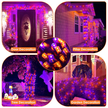 Connectable Purple and Orange Halloween Lights, 2Pack 164ft 400Led 13 Modes Waterproof String Lights Plug in, Twinkle Light with Timer Indoor/Outdoor for Tree Party Halloween Decorations