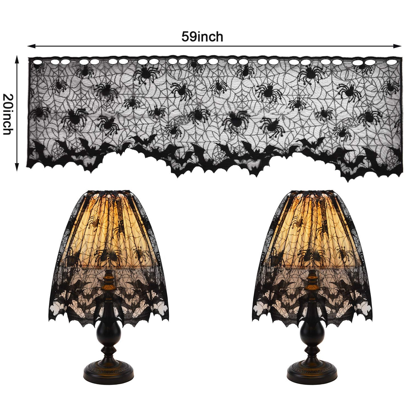 2 Pieces Halloween Lamp Shade Cover Black Lace Spider Web Lampshades Cover Topper Decoration with 60 Pieces 3D Bat Stickers for Halloween Party Indoor Decor