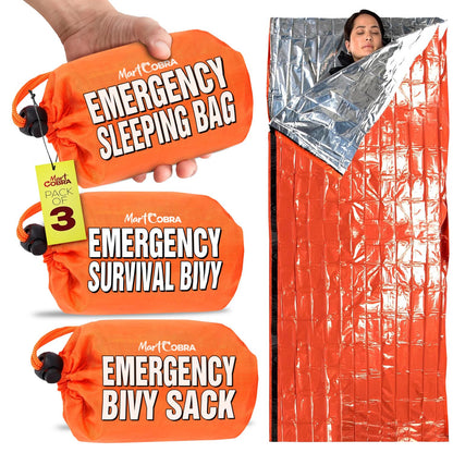 Emergency Sleeping Bag 3 Pack for Survival Gear and Supplies Life Bivy Sack Waterproof Mylar Emergency Blankets for Survival Kit Car Camping Gear Hiking Tac Bivvy Go Bag Supplies Sleep Sacks Shelter
