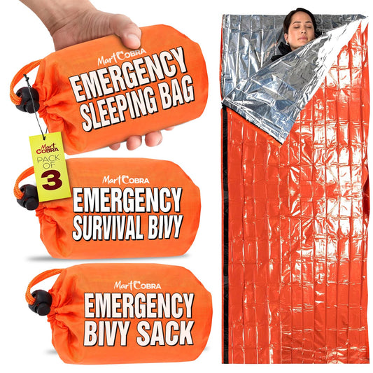 Emergency Sleeping Bag 3 Pack for Survival Gear and Supplies Life Bivy Sack Waterproof Mylar Emergency Blankets for Survival Kit Car Camping Gear Hiking Tac Bivvy Go Bag Supplies Sleep Sacks Shelter