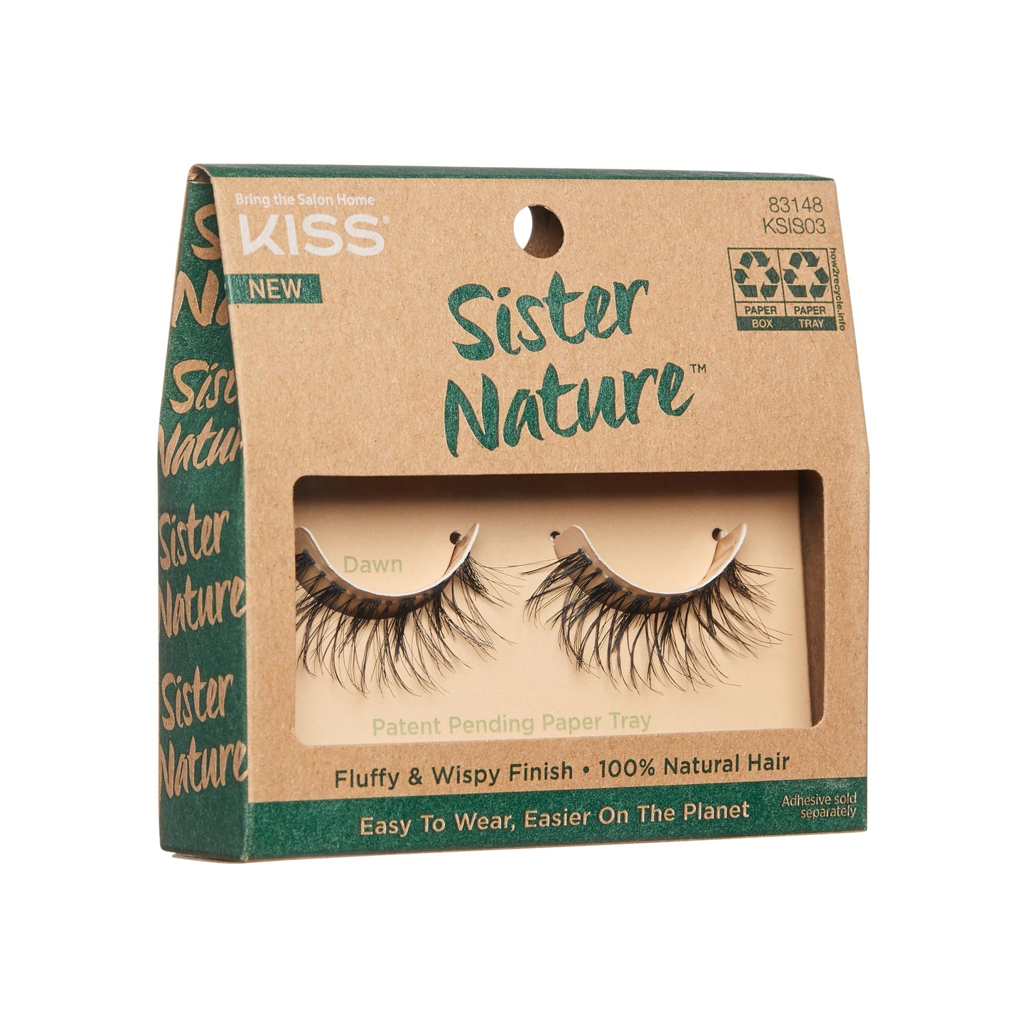 KISS Sister Nature False Eyelashes, 'Dawn', 12 mm, 100% Natural Hair, Recyclable Paper Box, Printed with Soy Ink, Cruelty Free, Vegan, Includes 1 Pair of Reusable Strip Lashes