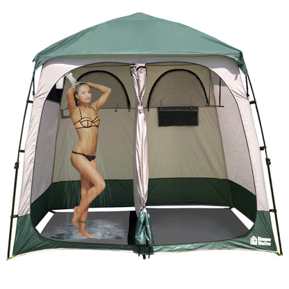 EasyGo Product Shower Shelter – Giant Portable Outdoor Pop UP Camping Shower Tent Enclosure – Changing Room – 2 Rooms – Instant Tent – 7.5' Tall x 4' Deep x 7.5' Wide, Green