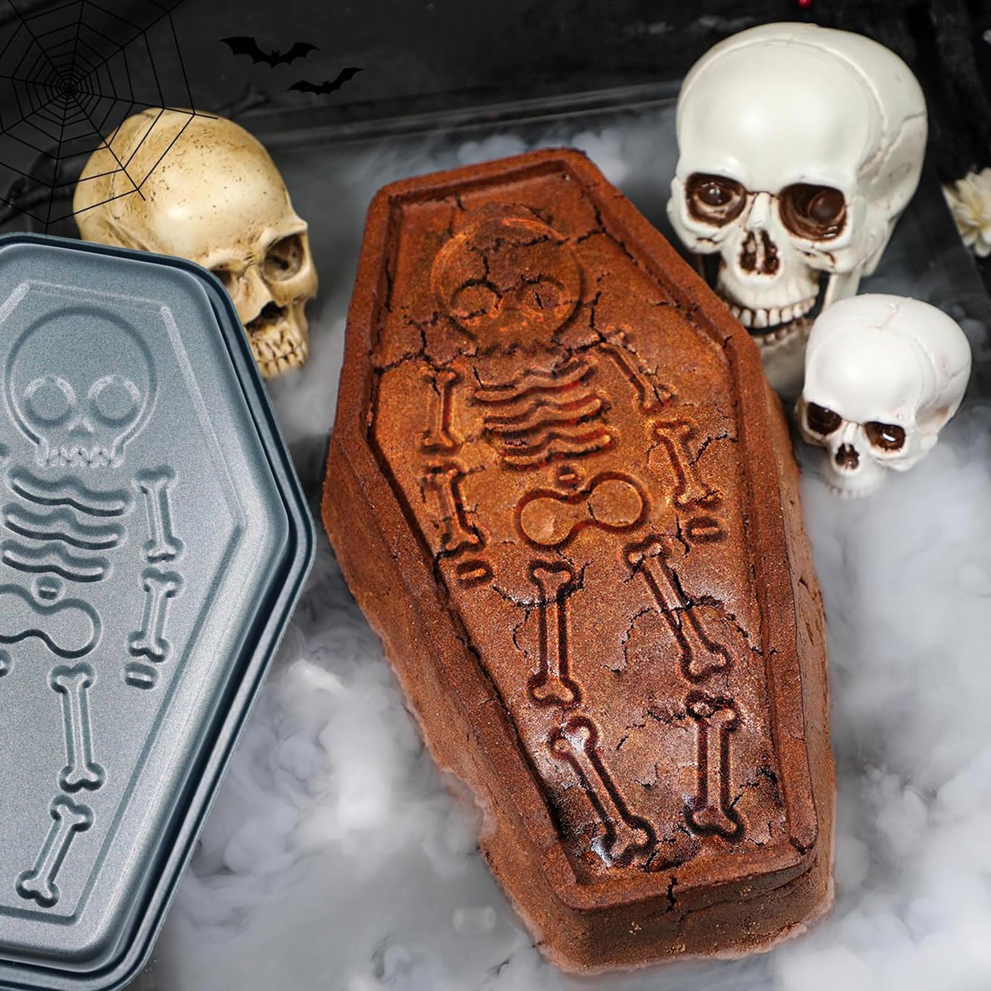 Kundalini Halloween Skeleton Cake Pan, Coffin Shaped Non-Stick Baking Mold
