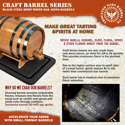 2 Liter Oak Aging Barrel with Wood Stand, Bung & Spigot - Mini Whiskey Barrels for The Home Alcohol Distiller, Moonshiner & Winemaker - Age Cocktails, Bourbon, Whisky, Tequila, Rum, Mead Wine (2L)