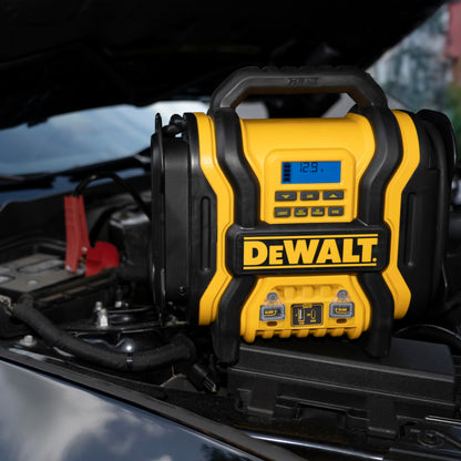 DEWALT DXAEPS14-Type2 2000 Peak Battery Amp 12V Automotive Battery Booster Jump Starter/Power Station with 120 PSI Compressor, 500W AC Power Inverter, and 15W USBa & 25W USB Ports