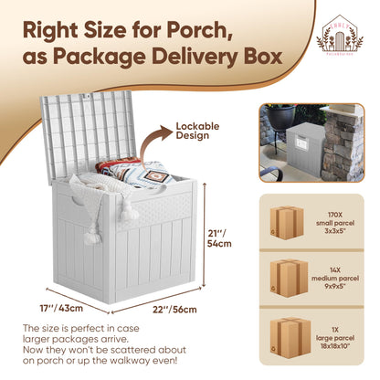 EHHLY 33 Gallon Deck Box, Small Outdoor Storage Box Waterproof, Lockable Secure Package Bin Delivery Box for Outside Front Porch, Patio Cushions Storage Box, Delivery Driver Snack Box for Porch, White