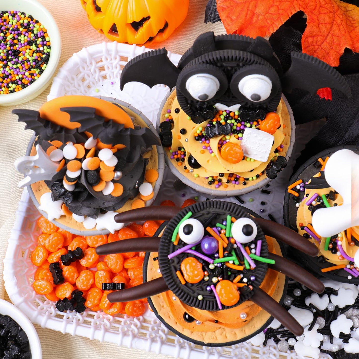 Halloween Sprinkles for Cake Decorating - 6.53 oz Edible Candy Eyes, Pumpkin, Ghost, Spider, Confetti, Nonpareils Sprinkle Mix, Cupcake Cookie Decorations for Fall Halloween Party Treats