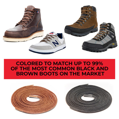 IRONLACE Unbreakable Round Bootlaces - Indestructible, Waterproof & Fire Resistant Boot & Shoe Laces, 1500-Pound Breaking Strength/Pair, Black, 54-Inch, 3.2mm Diameter, 1-Pair