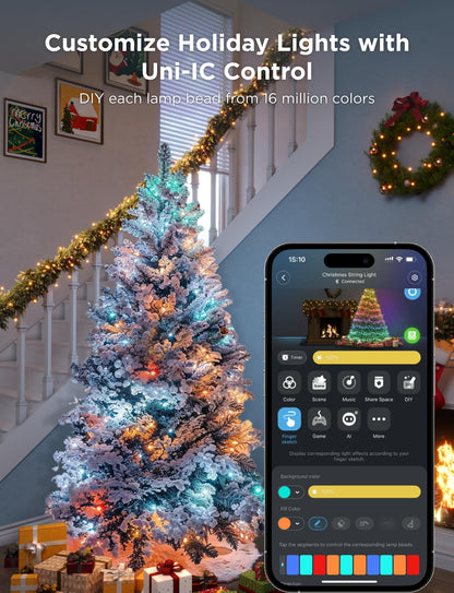 Govee Christmas Lights 66ft, Smart RGBIC String Lights App-Controlled, 125+ Scene Modes, IP65 Waterproof, Sync with Music, Works with Alexa, Holiday Party Decorations Indoor Outdoor