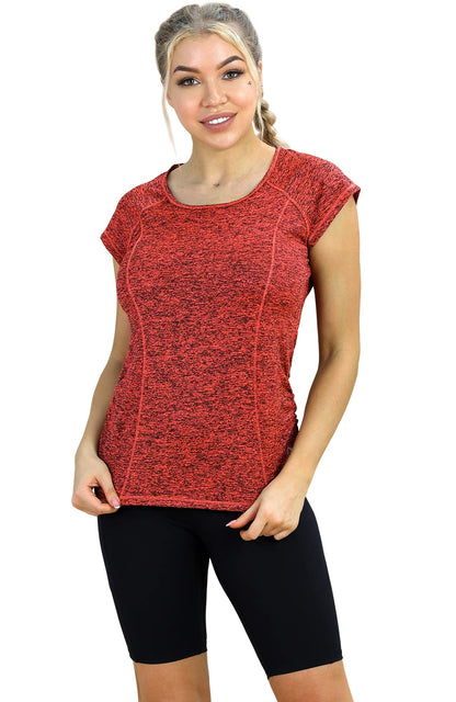 icyzone Workout Running Shirts for Women - Fitness Gym Yoga Exercise Short Sleeve T Shirts Open Back Tops (XL, Burnt Ochre)