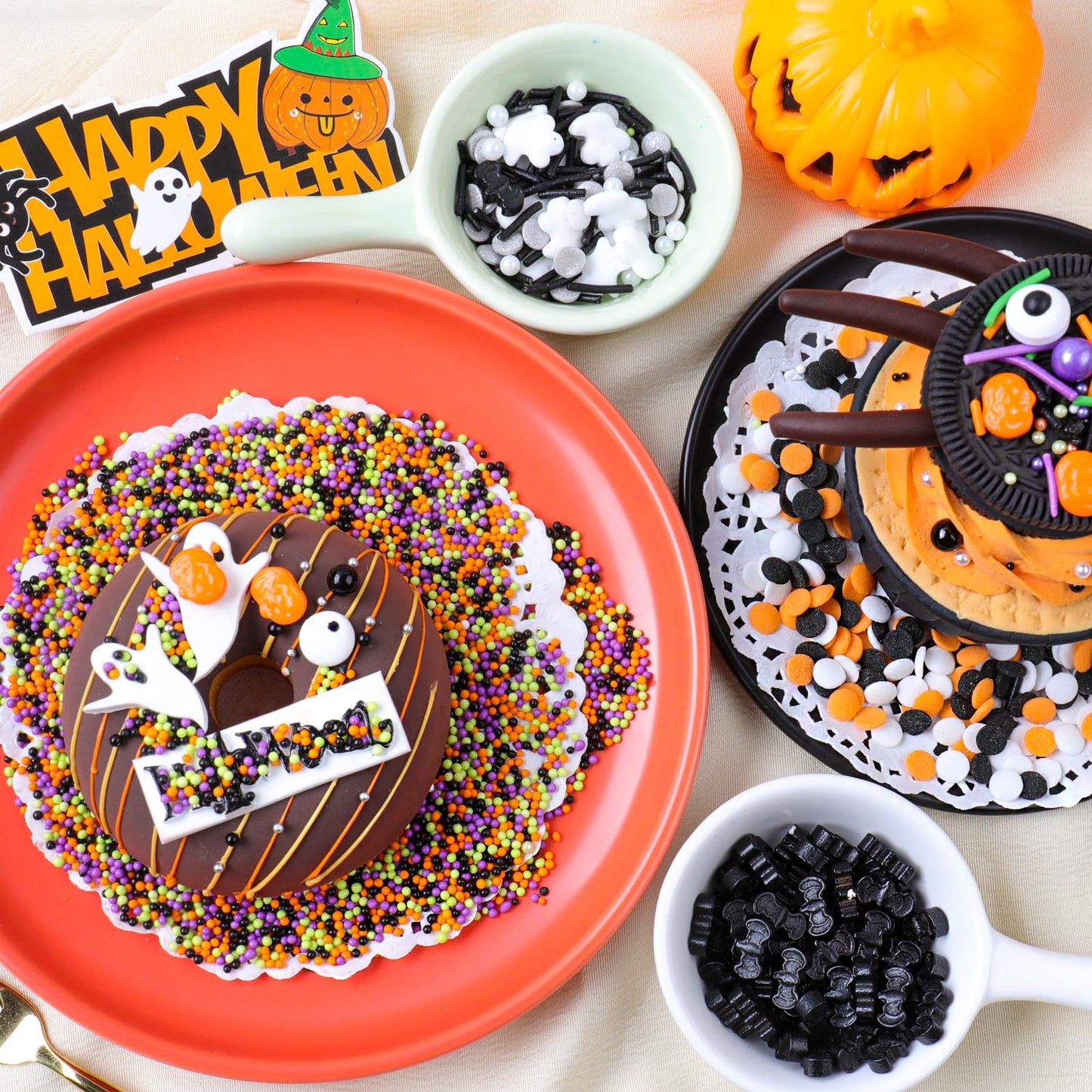 Halloween Sprinkles for Cake Decorating - 6.53 oz Edible Candy Eyes, Pumpkin, Ghost, Spider, Confetti, Nonpareils Sprinkle Mix, Cupcake Cookie Decorations for Fall Halloween Party Treats