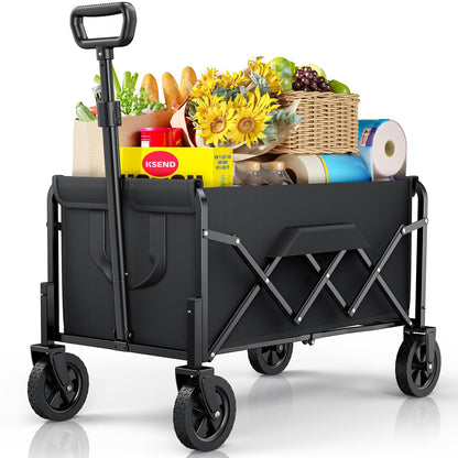 Ksend Small Collapsible Wagon with Wheels, Foldable Carts with 200lbs Load Capacity, Dog Wagon, Utility Shopping Cart for Groceries, Sports, Camping, Garden, Fishing, Black