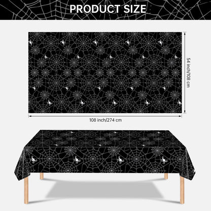 2 Pcs Halloween Tablecloth - Plastic Halloweens Spider Webs Table Cloth, Black Disposable Rectangle Spiderweb Table Cover for Halloween Party Decorations Supplies Favors Tables Decor, 108 x 54 Inch