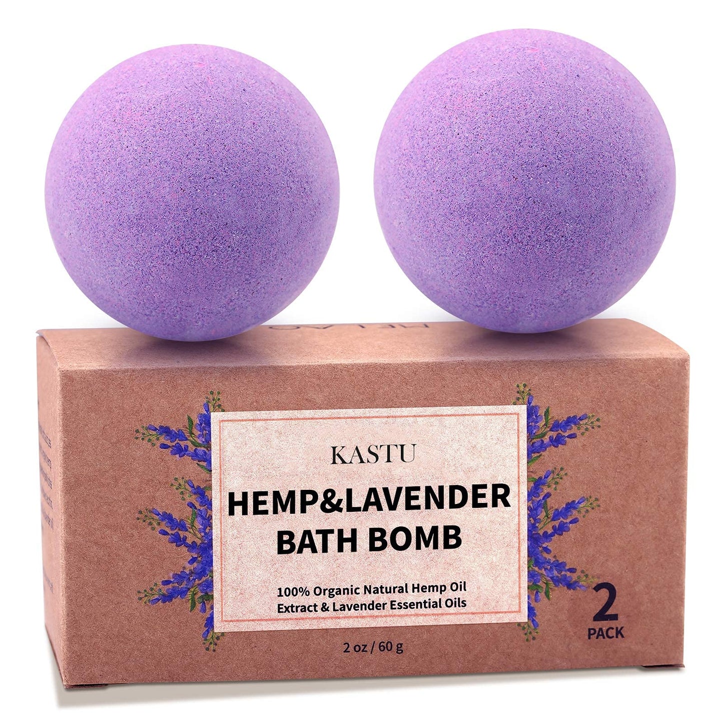 kastu Bath Bombs,2 Pack Fizzy Spa Gift Natural Hemp Oil Extract and Lavender Essential Oils Bath for Moisturizing Dry Skin,Relaxing,Bubble Bath for Gifts Idea for Men Women