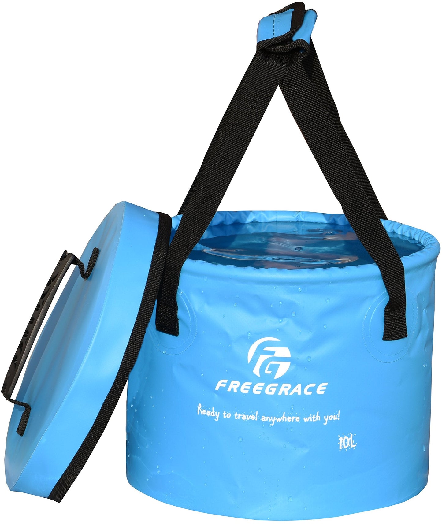 Freegrace Premium Collapsible Bucket - Multifunctional Folding Bucket - Perfect Gear for Camping, Hiking & Travel (Blue, 10L(Upgraded))