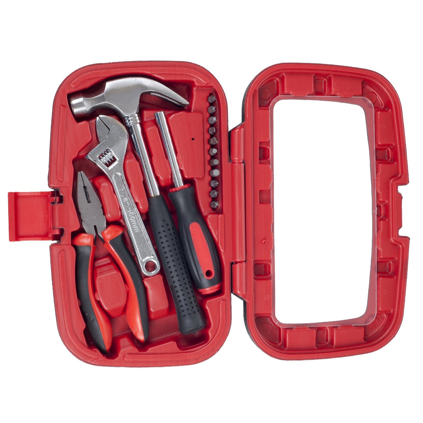 15-Piece Tool Set - Household Tool Kit with Hammer, Multi-Bit Screwdriver Set, Pliers, Wrench- Tools and Equipment for DIY Projects by Stalwart (Red)