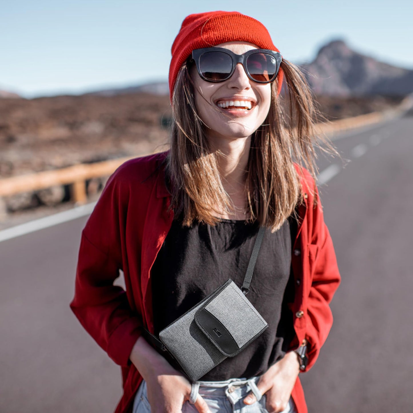 KIWIFOTOS Travel Cell Phone Pouch Belt Pouch, Phone Holster Crossbody Bag with Shoulder Strap for iPhone 16 15 14 Pro Max Case Holder with Neck Lanyard Smartphone Walking Passport Wallet