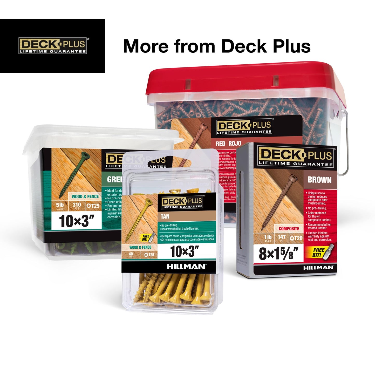 Deck Plus 3 Inch Epoxy Coated Exterior Wood and Fence Screws #10 x 3 Torx/Star Drive Included Coarse Thread, Outdoor Rust Resistant Decking Screw, Tan, 5 lb Box, 310 Pieces | 48419