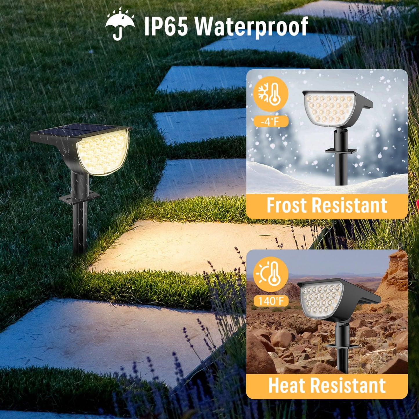 GKGG Solar Lights Outdoor Waterproof IP65, 76 LED 3 Lighting Modes Solar Spot Lights Outdoor Yard Garden Landscape Pathway (Warm White, 4 Pack)