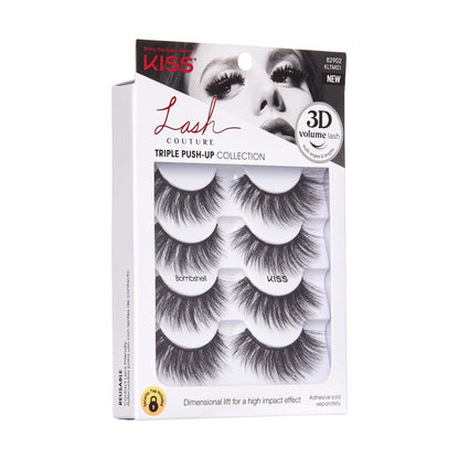 KISS Lash Couture Triple Push-Up False Eyelashes, 'Bombshell', 14 mm, Includes 4 Pairs Of Lashes, Contact Lens Friendly, Easy to Apply, Reusable Strip Lashes