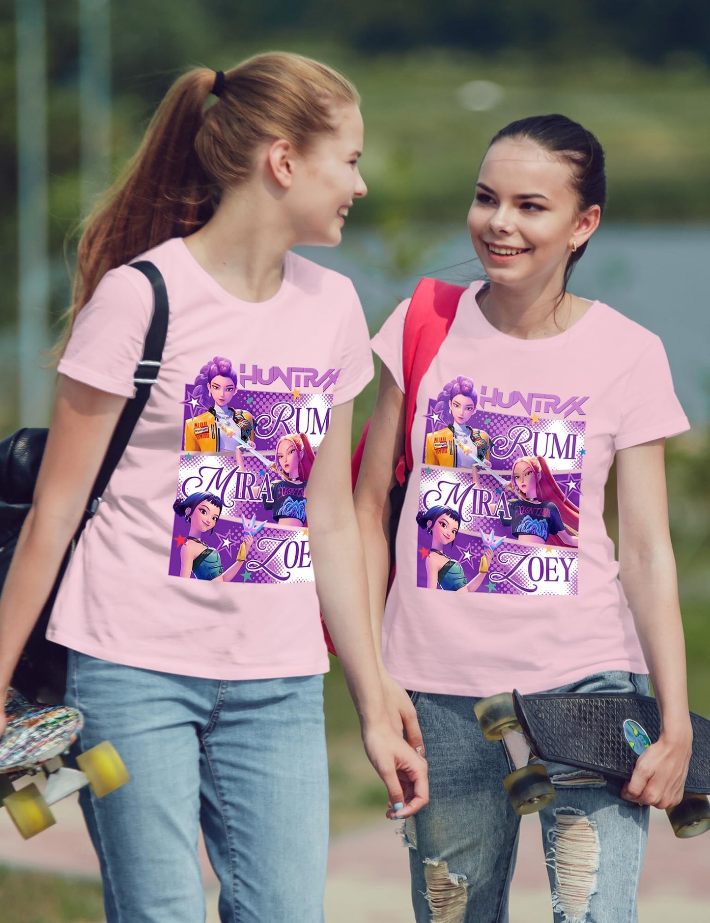 Huntrix Shirt - Demon Pop Hunters Shirt - Dark Fantasy Idol Slayer Graphic Tee - Supernatural K-Pop Merch for Kids&Adult (Pink, Youth S)