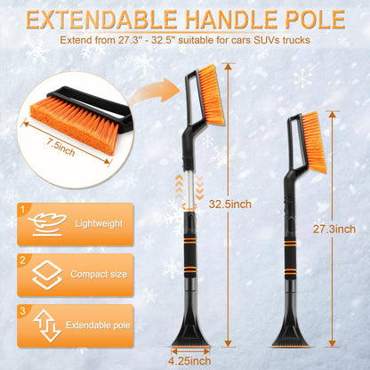 LivTee Ice Scraper and Snow Brush for Car Windshield, 32.5" Extendable Snow Removal Tool, Automotive Exterior Accessories and Winter Essentials for Cars, Trucks, and SUVs,Orange