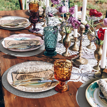 Datyiiha 50 Pieces Silver Glitter Paper Place Mats Sparkle 14'' Round Disposable Table Mats Silver Sequin Doilies Decorative Placemats for Wedding Banquet Party Home Dining Tableware