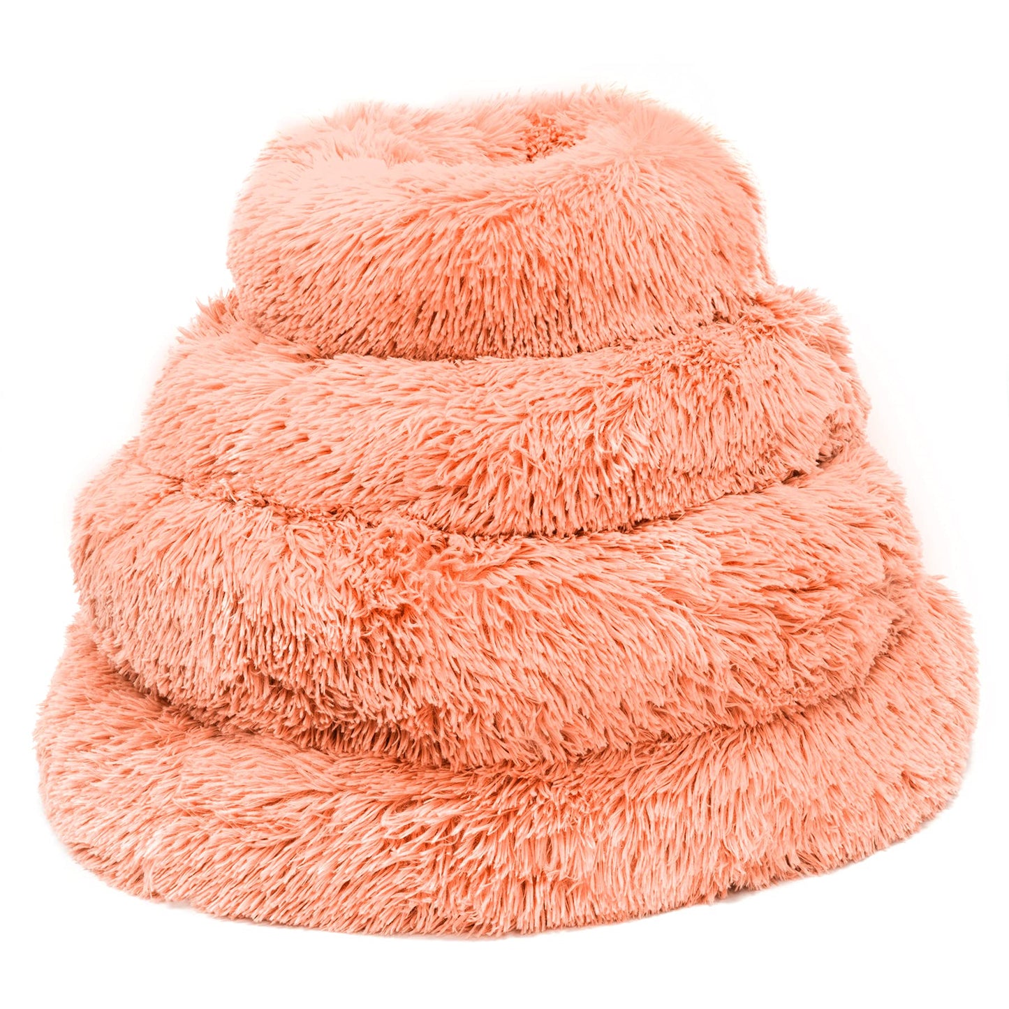 Fur & Bone Round Plush Donut Dog Cat Bed | Fluffy Cuddler Pet Cushion Self-Warming Beds | Washable Dog Bed with Non-Slip and Waterproof Bottom Calming Dog Bed - (60cm, Pink)