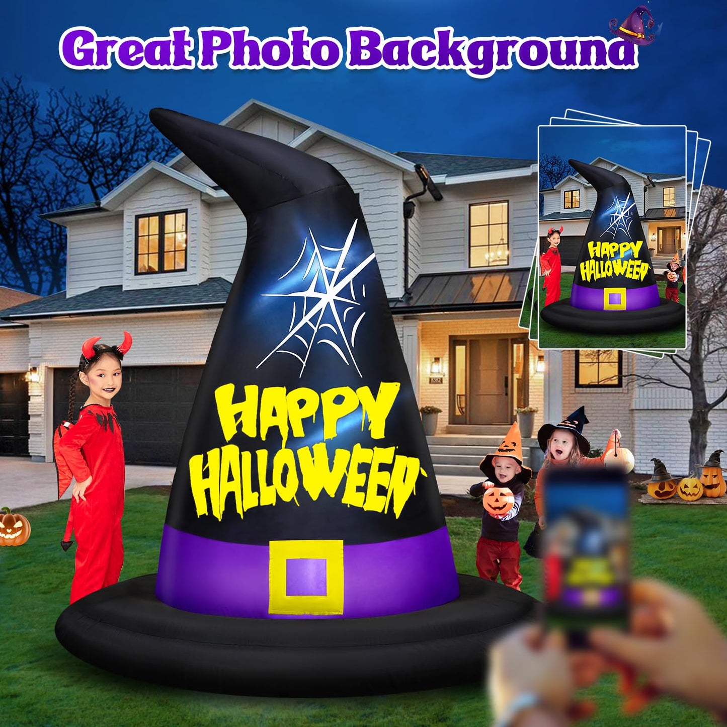 Danxilu 6 FT Halloween Inflatables Outdoor Decorations, Halloween Inflatable Witch Hat Built-in LED Lights Blow Up Yard Decoration for Decor Outside Holiday Party Garden Lawn