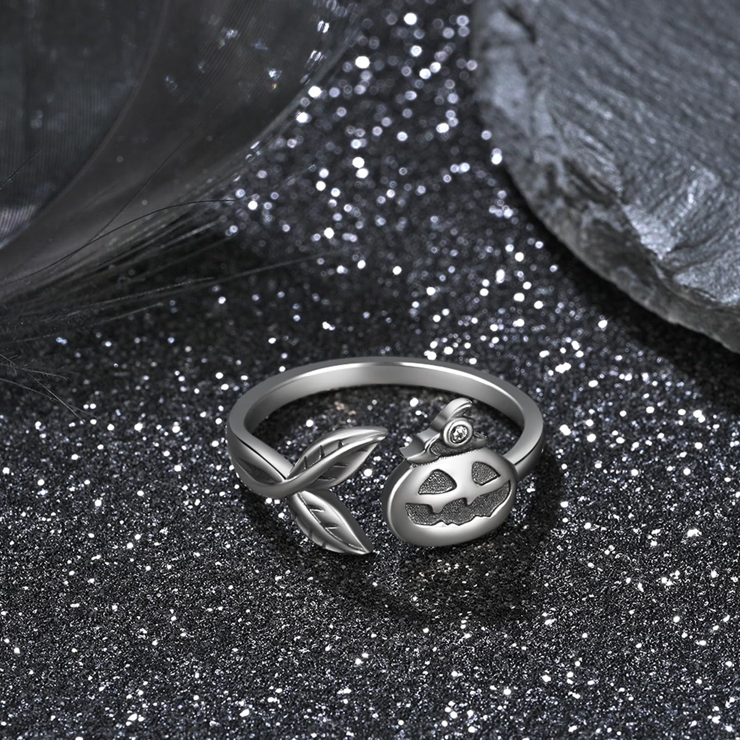 Halloween Pumpkin Jack Adjustable Ring Sterling Silver Halloween Jewelry Skull Wrap Finger Ring for Women