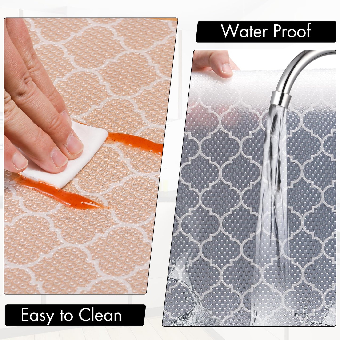 Cooyes Shelf Liner for Kitchen Cabinets – Non-Adhesive Waterproof Drawer Liner – Durable EVA Material Easy-to-Cut Shelf Paper for Refrigerator, Cupboard, Dresser with Modern Pattern (17.7"W x 78.7"L)