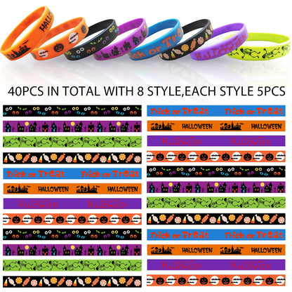 GuassLee Kids Halloween Party Favors - 40pcs Rubber Bracelets, Silicone Wristbands & Cards for Trick or Treat Gifts & Goodie Bag Fillers