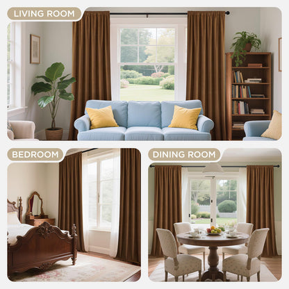 Joydeco Golden Brown 100% Blackout Curtains 90 Inch 2 Panels, Luxury Thermal Brown Velvet Curtains for Bedroom Living Room, Soundproof Blackout Window Drapes, Rod Pocket & Back Tab (52W x 90L)