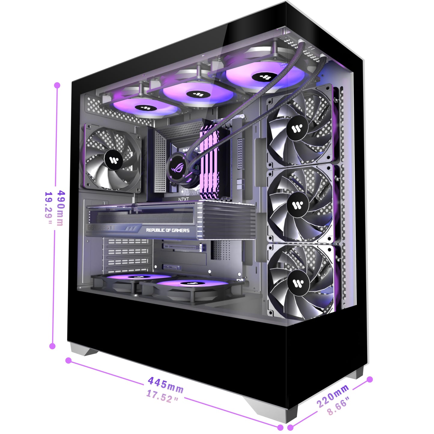 KEDIERS PC CASE ATX 4 Fans Pre-Installed, Type-C Mid Tower Computer Case with Full-View Dual Tempered Glass, Gaming PC Case,Black,P4