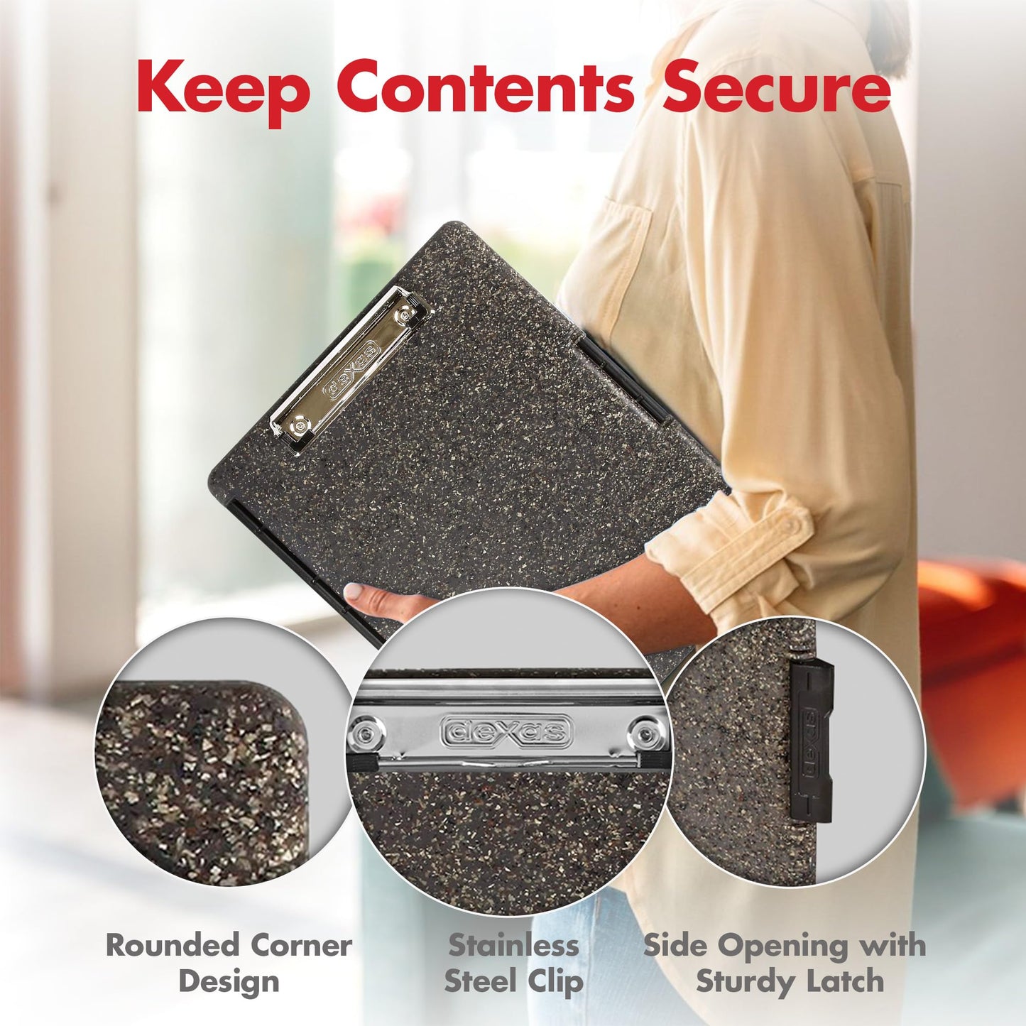 Dexas Slimcase 2 Plastic Clipboard with Storage and Side Opening, Heavy Granite, Office Supplies Clipboards to Organize, Carry and Store, A4 Holder, Nursing Clipboards