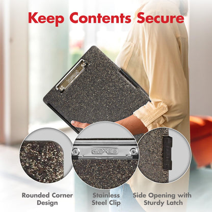 Dexas Slimcase 2 Plastic Clipboard with Storage and Side Opening, Heavy Granite, Office Supplies Clipboards to Organize, Carry and Store, A4 Holder, Nursing Clipboards