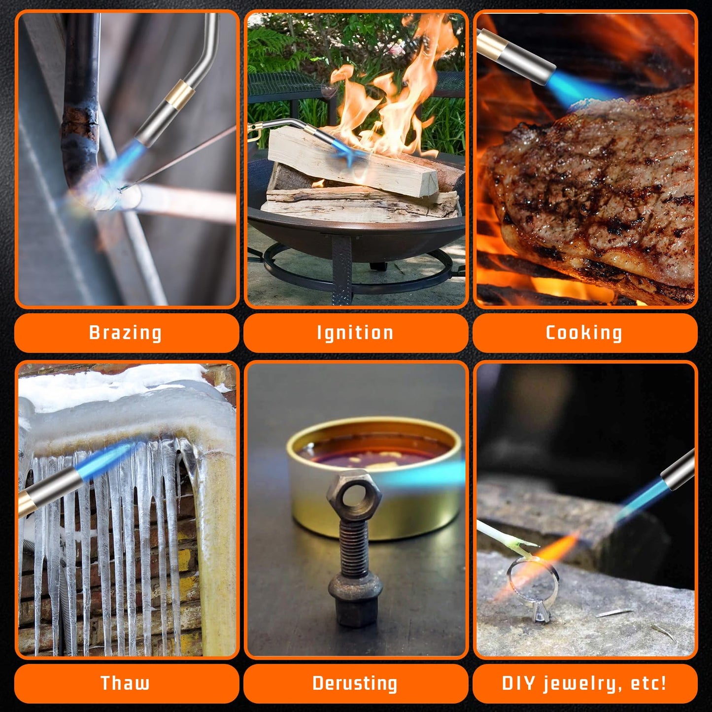 DOMINOX Propane Torch Head, High Intensity Torch Head Trigger Start Gas Torch, Map Gas Torch Kit for Propane, Map and Mapp Gas, Mapp Gas Torch for Soldering, Welding, Cooking (Not Included Gas Tank)