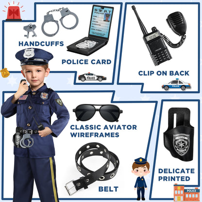 Joycover Police Officer Costume for Kids, Cop Costume Outfit Set with Toy Accessories, Halloween Costumes for Boys