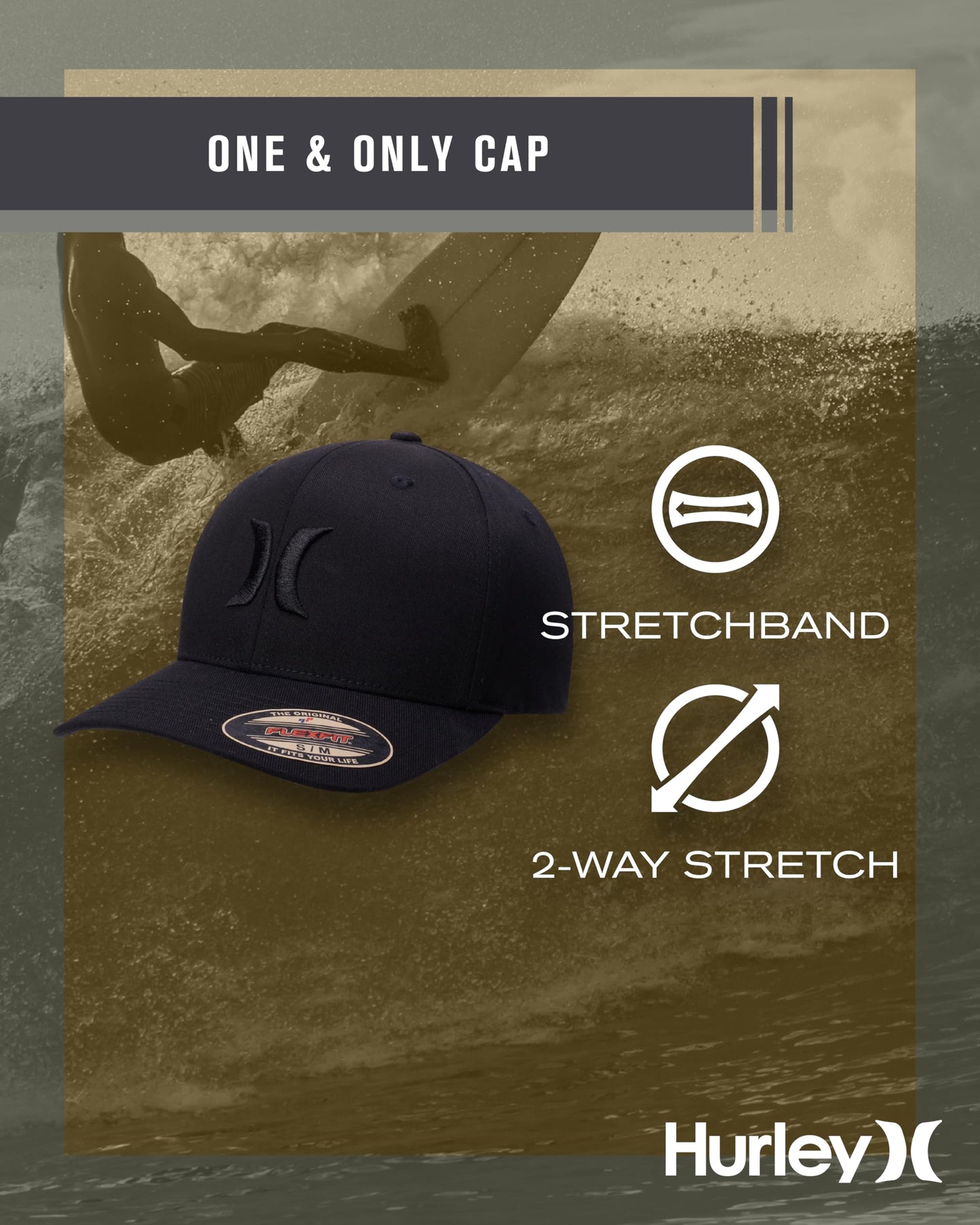 Hurley Mens Baseball Cap - Flexfit Fitted Baseball Caps for Men (Sizes: S-XL), Size Large-X-Large, Black/(Black)