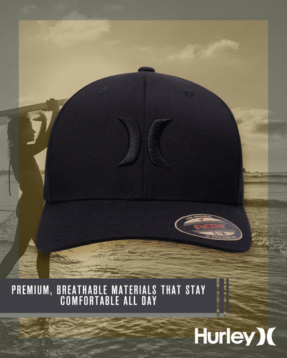 Hurley Mens Baseball Cap - Flexfit Fitted Baseball Caps for Men (Sizes: S-XL), Size Large-X-Large, Black/(Black)
