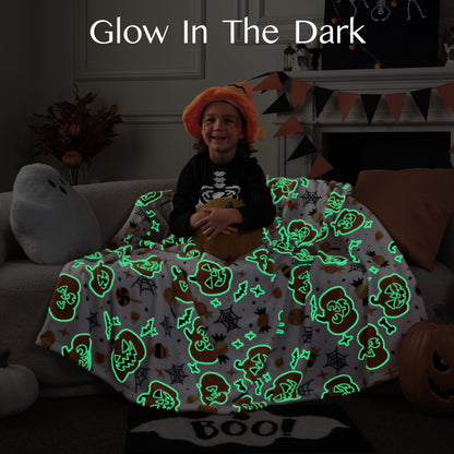 Joiedomi Halloween Blanket Soft Flannel Fleece Throw Blanket Glow in The Dark Halloween Pumpkin for Kids Bed Living Room Gifts 50"×60"