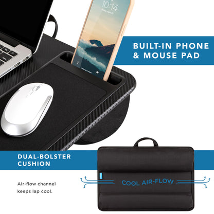 LAPGEAR Home Office Pro Lap Desk with Wrist Rest, Mouse Pad, and Phone Holder - Black Carbon - Fits up to 15.6 Inch Laptops - Style No. 91598